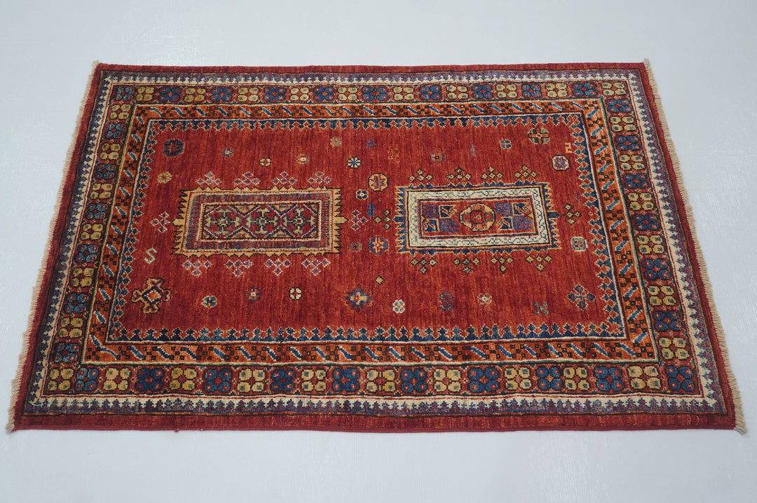 2'8 x 4'0 ft Red Tribal Afghan Hand knotted Rug