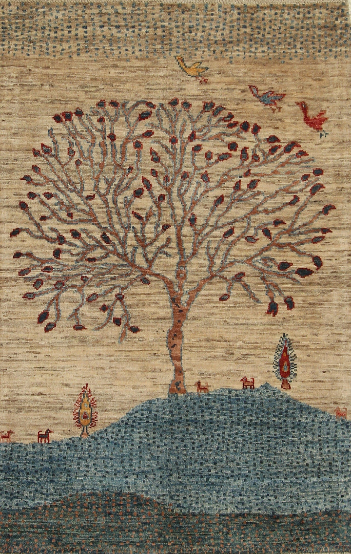 2'7 x 4'0 ft Gray Gabbeh Tree of Life Hand Knotted Rug