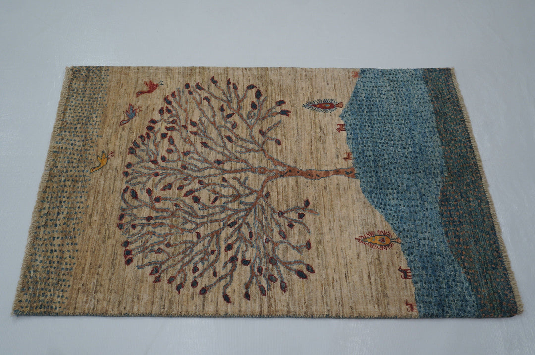 2'7 x 4'0 ft Gray Gabbeh Tree of Life Hand Knotted Rug