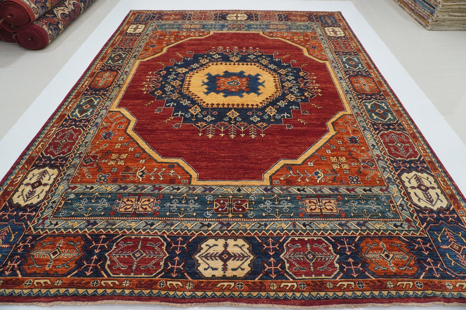 9x12 Red Heriz Persian Style Afghan Hand knotted Oriental Medallion Rug - Yildiz Rugs