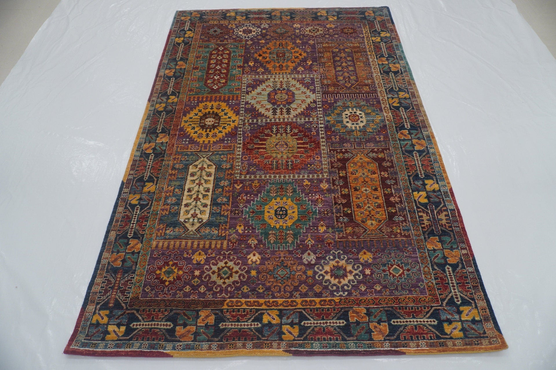 5x7 Purple Baluch Transitional Afghan Hand knotted Rug - Yildiz Rugs