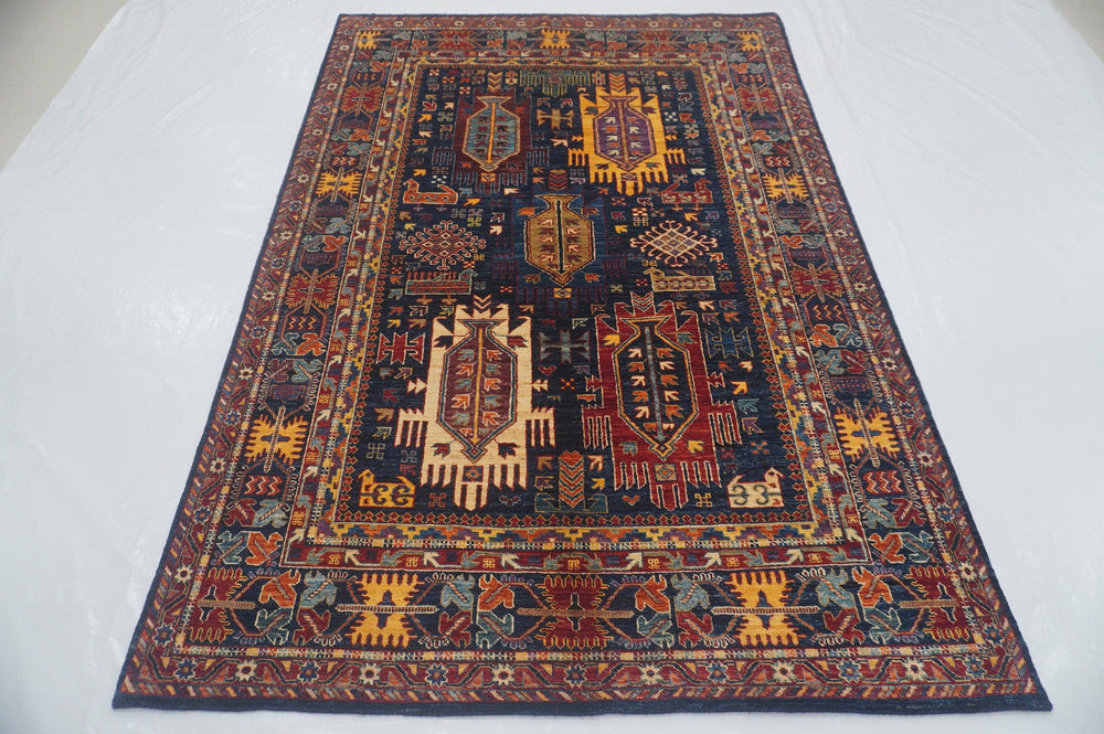 5x7 Baluch Navy Blue Tribal Afghan Hand knotted Rug - Yildiz Rugs