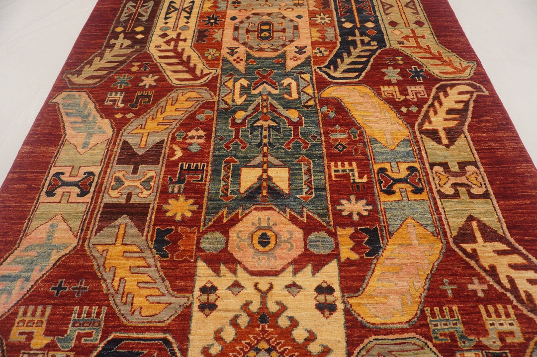 4x12 Baluch Red Transitional Afghan Hand knotted Wide Runner Rug - Yildiz Rugs