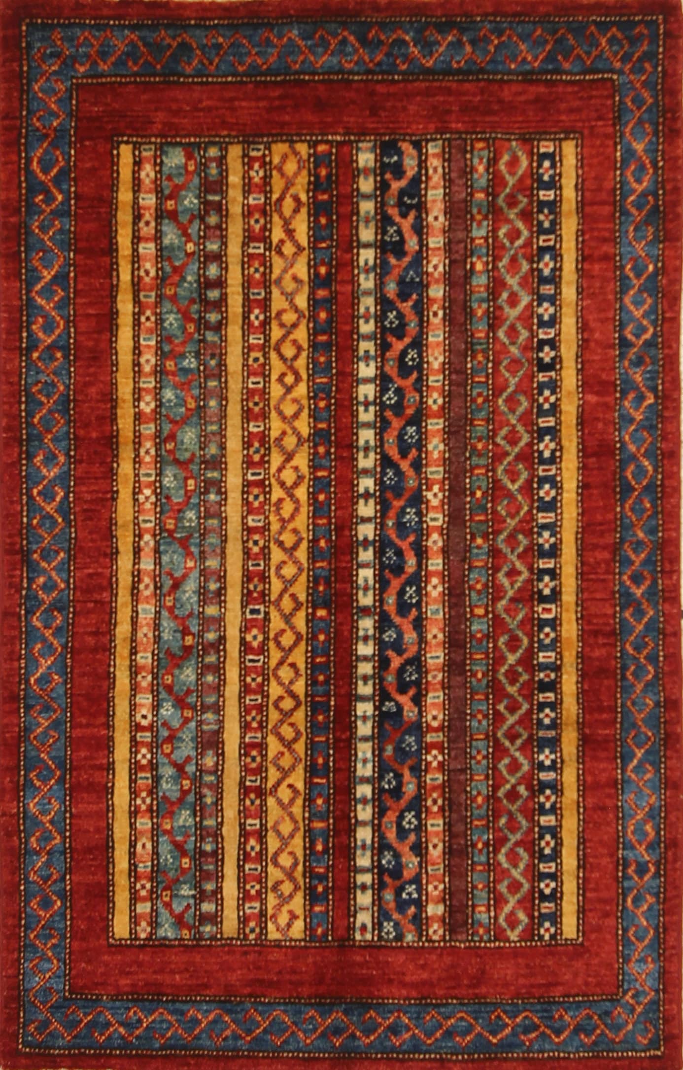3x4 Red Turkish Tribal Striped Shawl Pattern Hand knotted Small Rug - Entryway rug - bedroom rug - kitchen rug - Yildiz Rugs