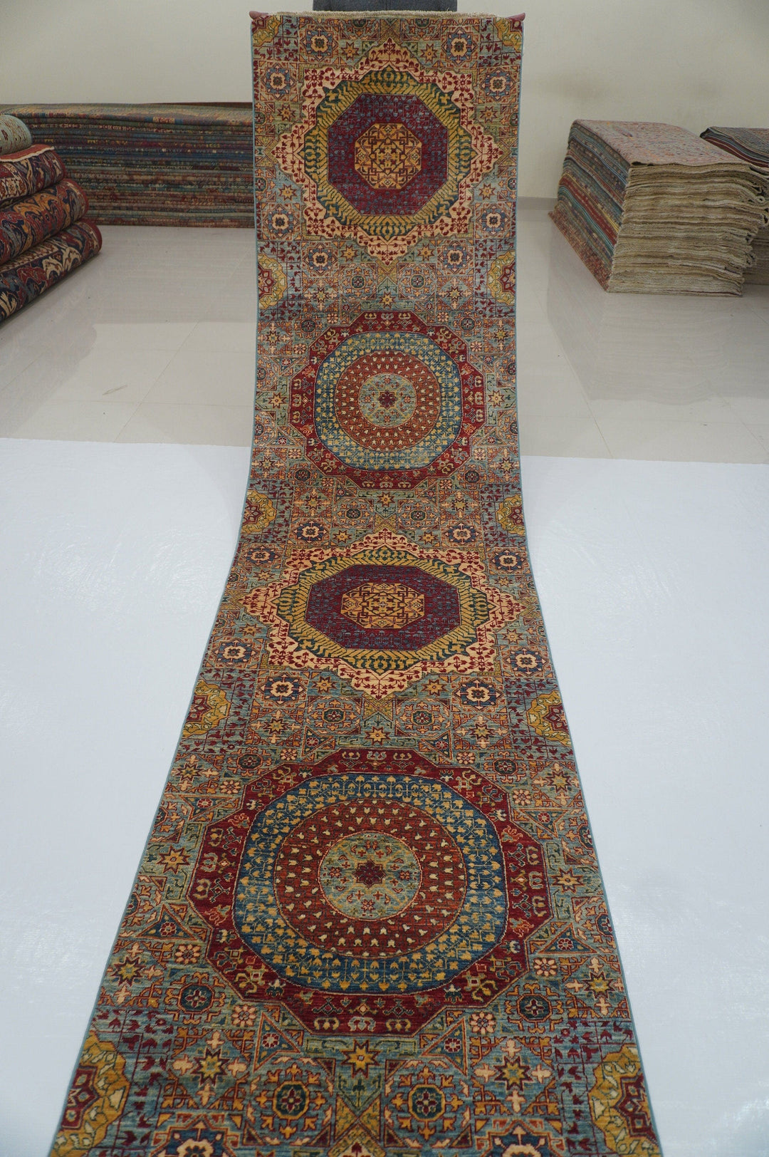 2'9 x 18'0 ft Blue Mamluk Turkish Hand knotted Long Runner Rug - Yildiz Rugs