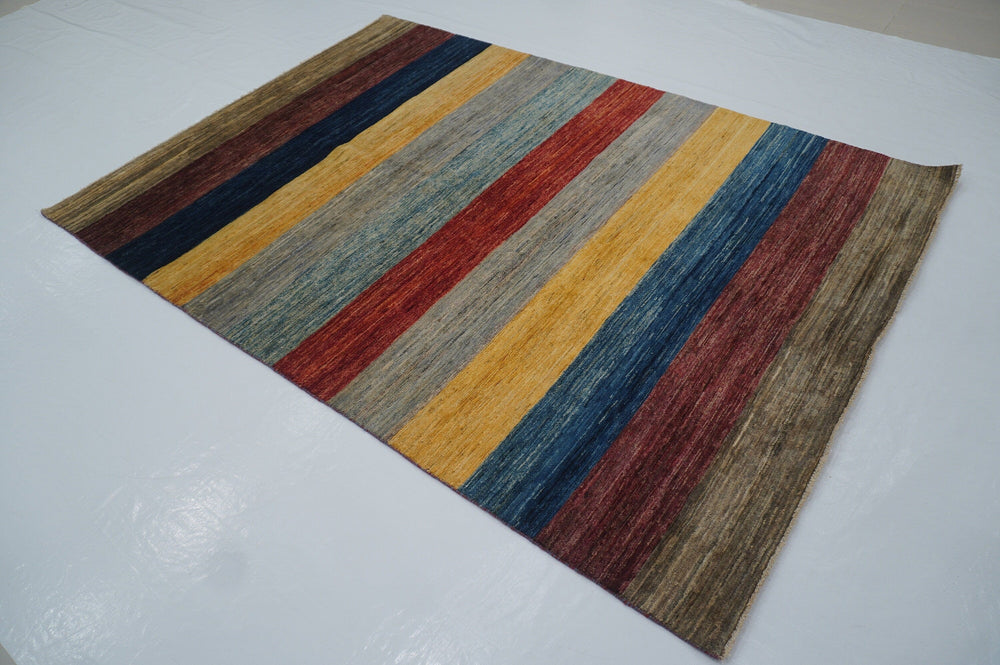 5x8 Gabbeh Multicolor striped Afghan Hand Knotted Rug - Yildiz Rugs