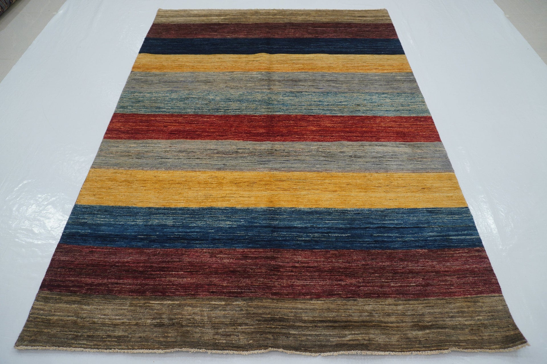 5x8 Gabbeh Multicolor striped Afghan Hand Knotted Rug - Yildiz Rugs