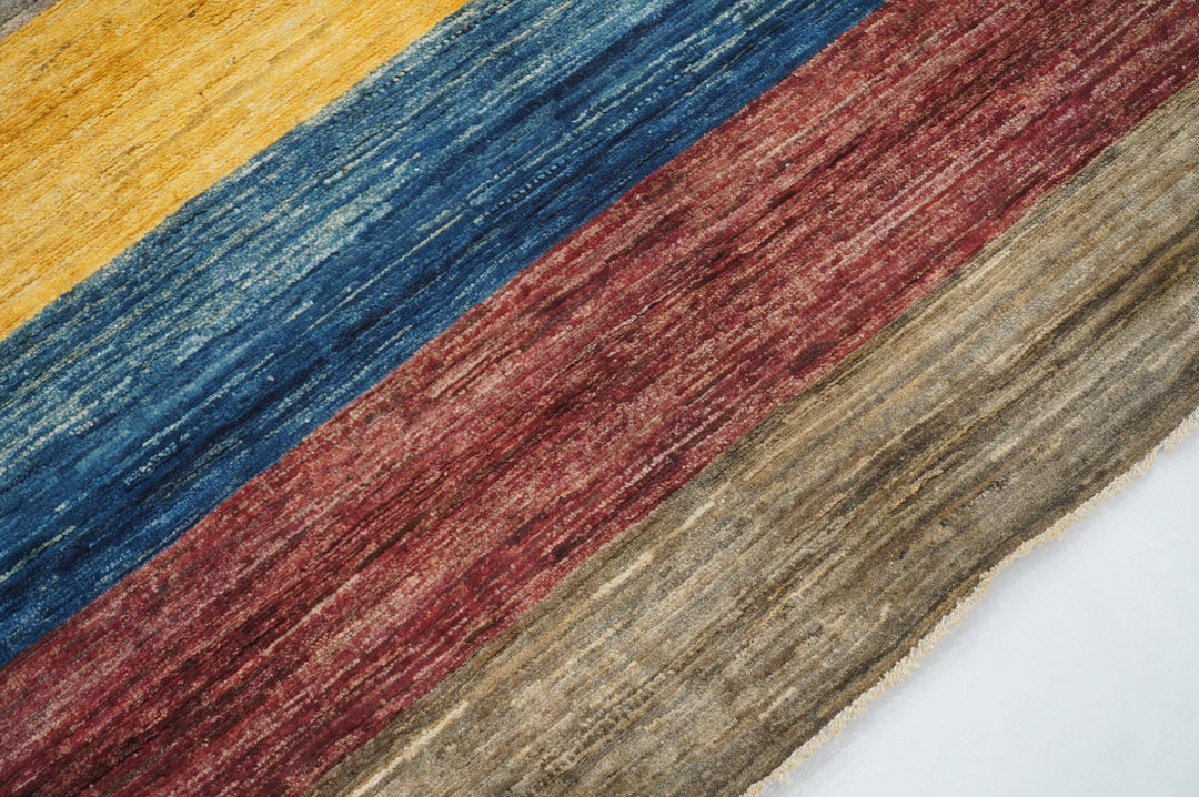 5x8 Gabbeh Multicolor striped Afghan Hand Knotted Rug - Yildiz Rugs