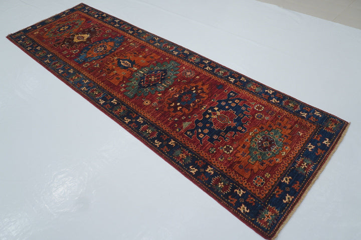 10 Ft Red Baluch Afghan Tribal hand knotted Runner Rug - Yildiz Rugs