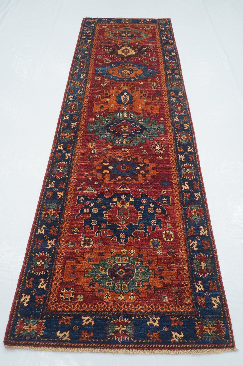 10 Ft Red Baluch Afghan Tribal hand knotted Runner Rug - Yildiz Rugs