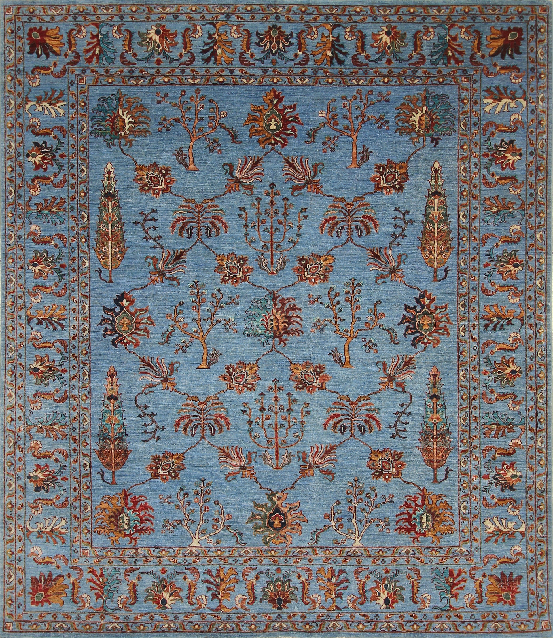 DISCOUNTED 8'1x9'4 ft Tribal Gabbeh Soft Blue Afghan Hand knotted Tree Rug - Yildiz Rugs