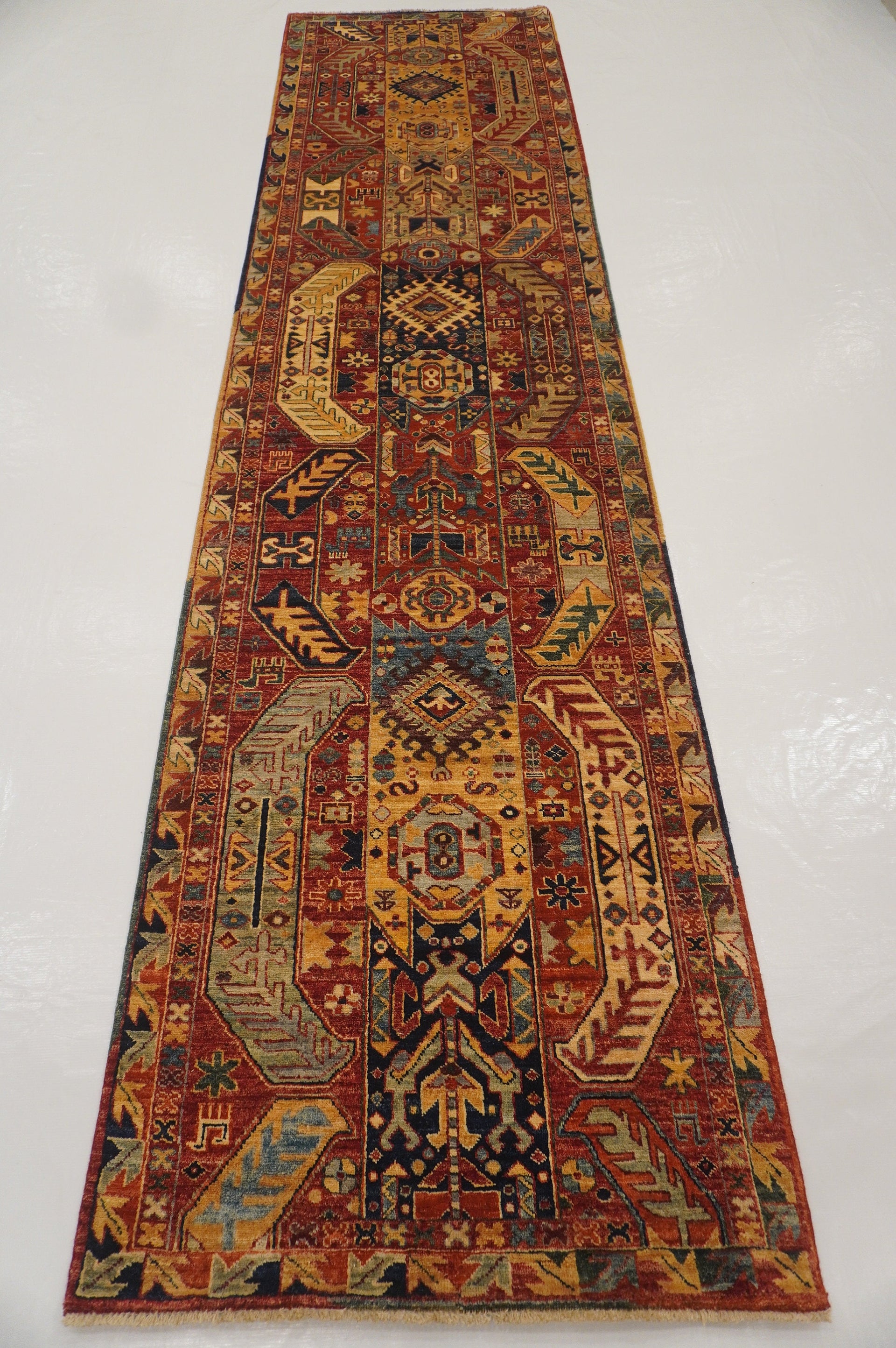 3'0x11'8 ft Baluch Red Transitional Afghan Hand knotted Runner Rug - Yildiz Rugs