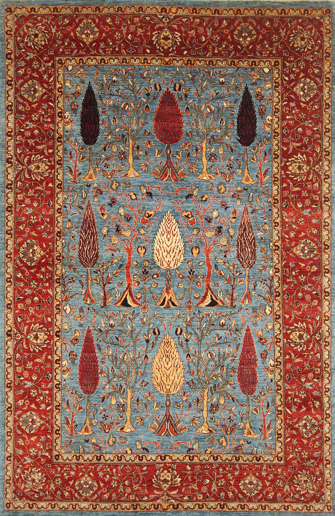 6x9 Tree of Life Blue Red Tree Garden Hand knotted Rug - Yildiz Rugs