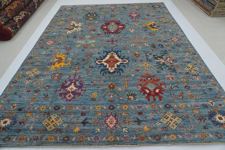 9x12 Soft Blue Oushak Hand Knotted Turkish Rug - Yildiz Rugs