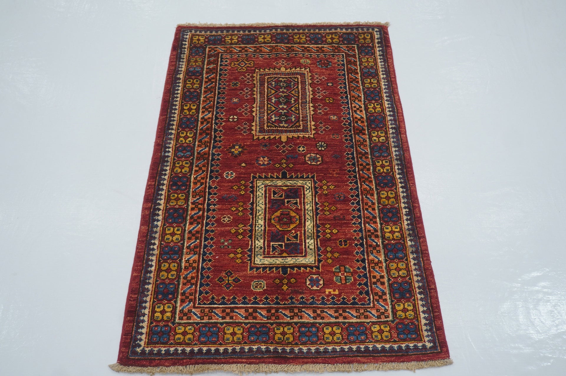 2'7x4'0 Red Tribal Afghan Hand knotted Accent Rug - Yildiz Rugs