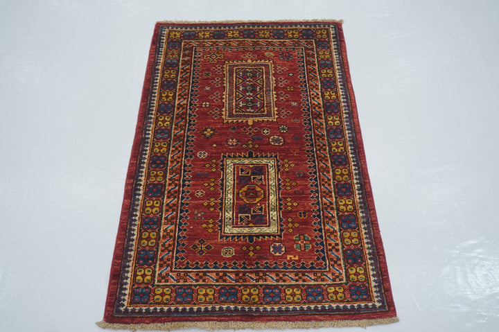 2'7x4'0 Red Tribal Afghan Hand knotted Accent Rug - Yildiz Rugs