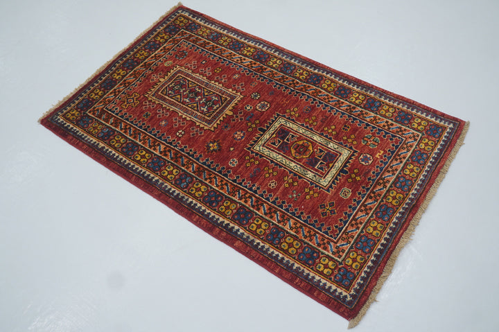 2'7x4'0 Red Tribal Afghan Hand knotted Accent Rug - Yildiz Rugs