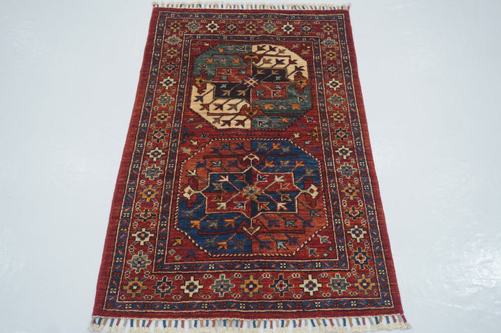 2'7x4'0 Red Ersari Afghan Hand knotted Oriental Tribal rug