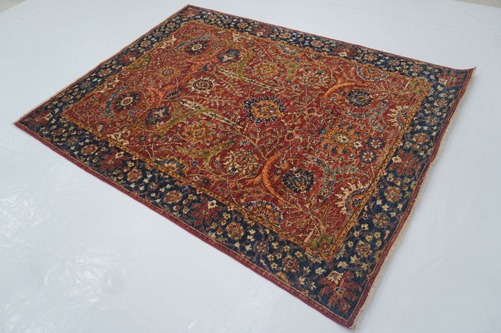 Red 5x7 Sickle Leaf Afghan Hand Knotted Oriental Rug - Yildiz Rugs