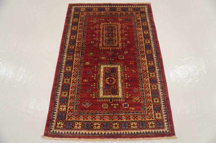 3x4 Red Tribal Baluch Afghan Hand knotted Oriental Rug - Yildiz Rugs