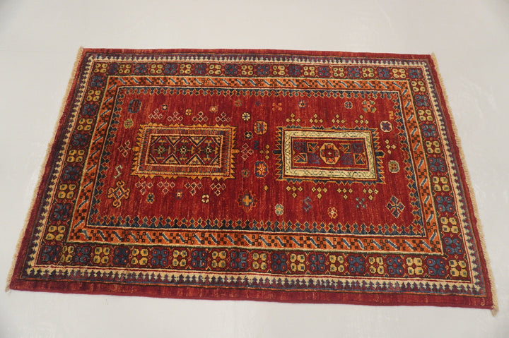 3x4 Red Tribal Baluch Afghan Hand knotted Oriental Rug - Yildiz Rugs