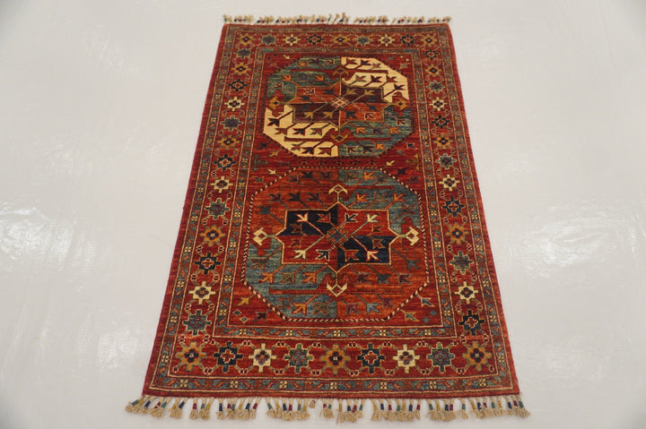 Red 3x4 Ersari Afghan Hand knotted Oriental Rug - Yildiz Rugs