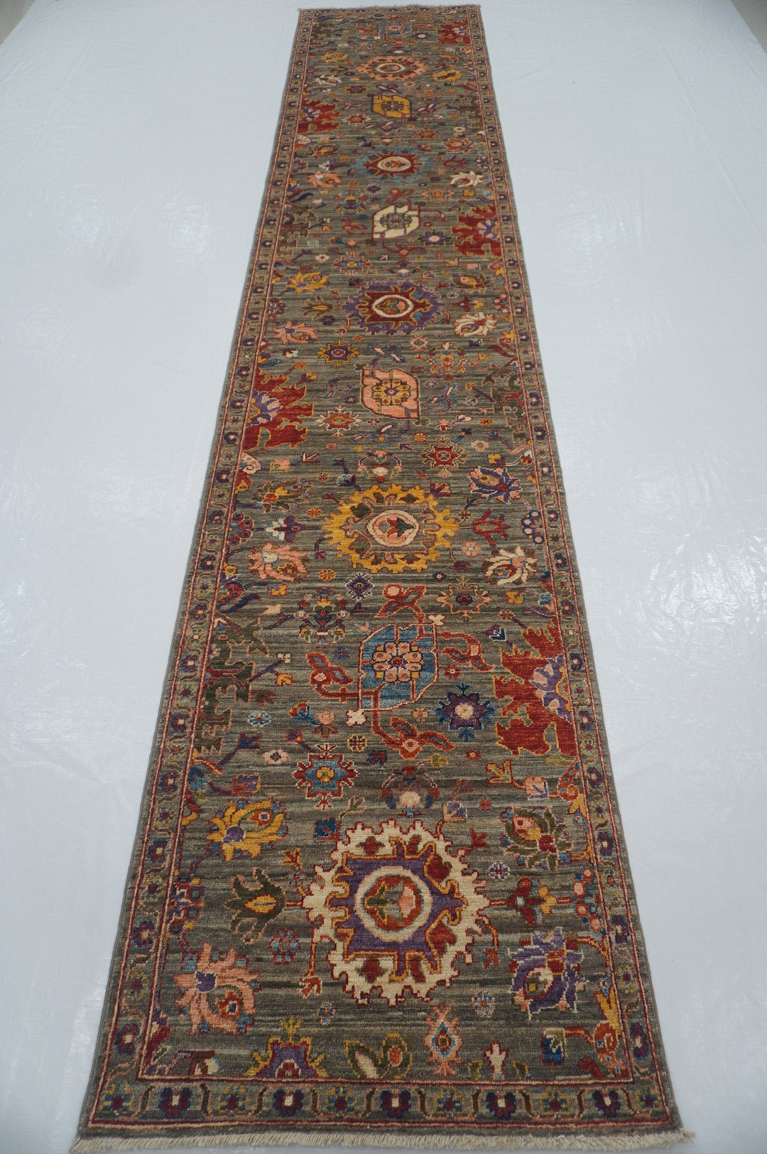 14 Ft Bijar Gray Afghan hand knotted Runner Rug - Yildiz Rugs