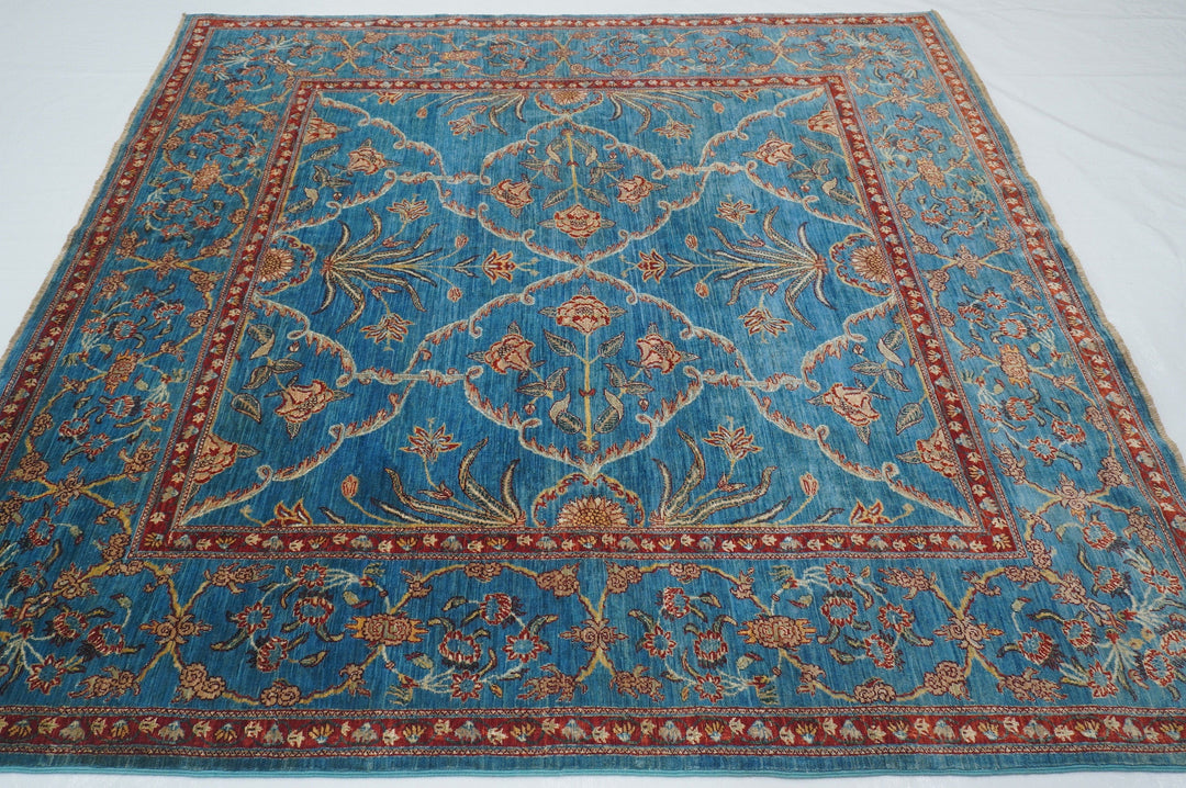 7x7 Blue Square Persian Style Hand knotted Rug - Yildiz Rugs