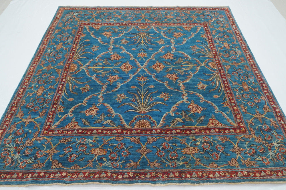 7x7 Blue Square Persian Style Hand knotted Rug - Yildiz Rugs