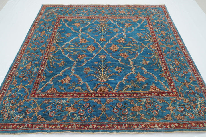 7x7 Blue Square Persian Style Hand knotted Rug - Yildiz Rugs