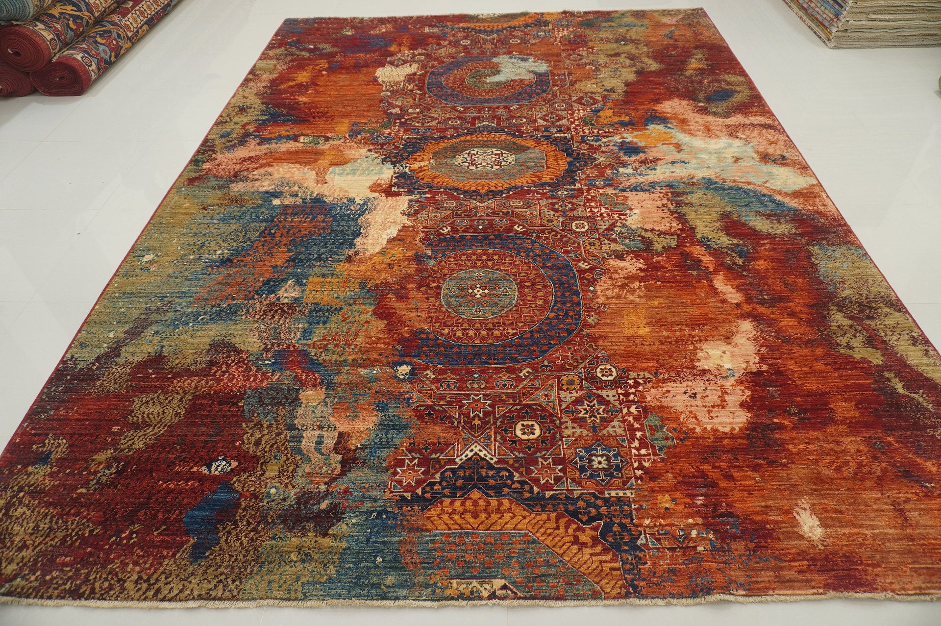 Red 10x13 Modern Mamluk Turkish Hand knotted Area Rug - Yildiz Rugs