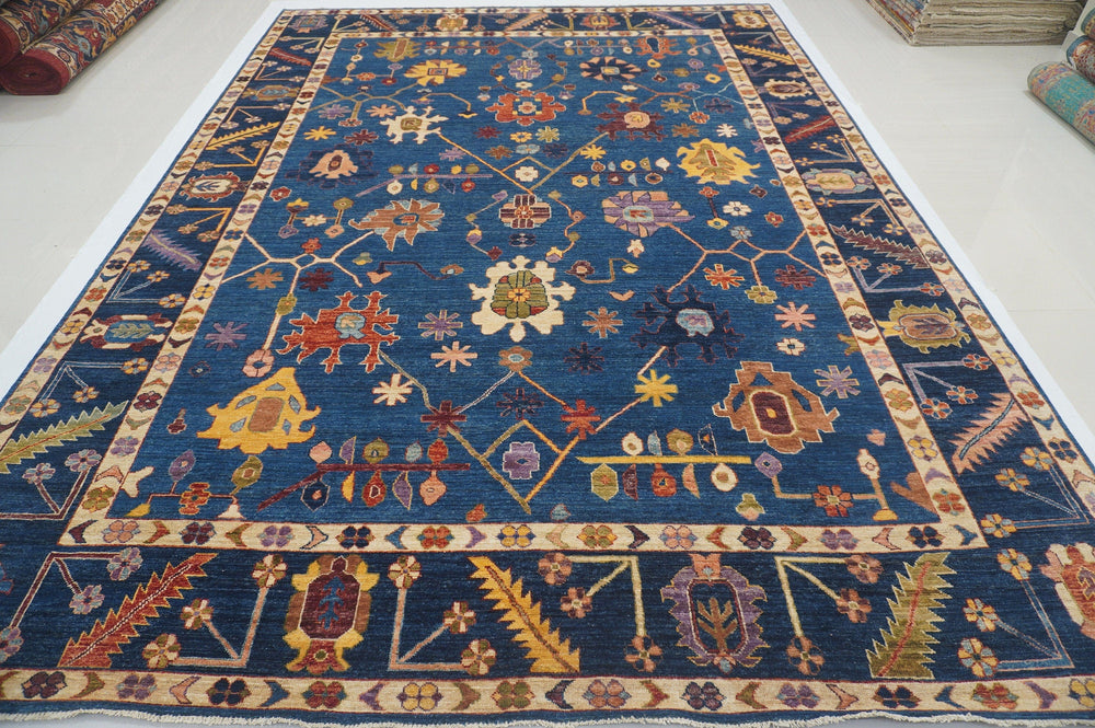 10x14 Oushak Navy Blue Hand Knotted Turkish Rug - Yildiz Rugs