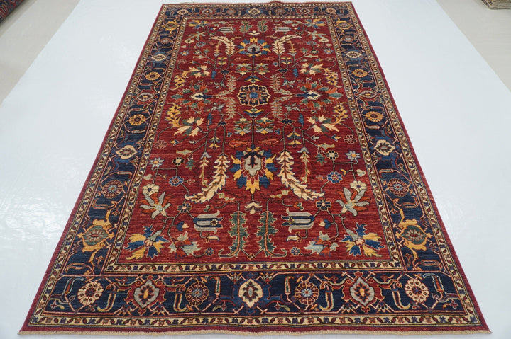 5'6x8'10 Heriz Red Persian Style Afghan Hand knotted Rug