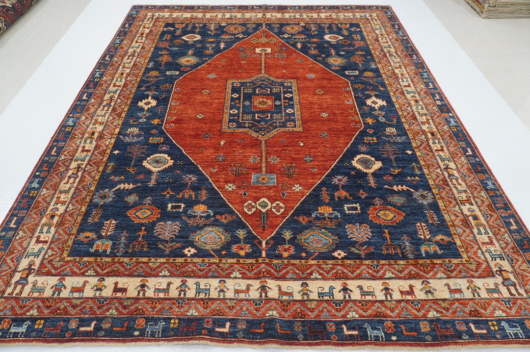 SOLD 8x10 Tribal Gabbeh Red Navy Blue Nomad Qashqai Hand knotted Rug