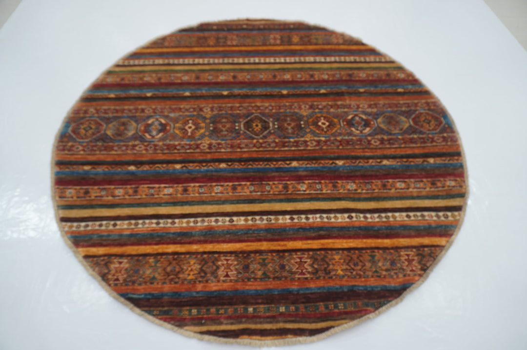 6x6 Round Tribal Red Multicolor Afghan Hand knotted Circle Rug - Yildiz Rugs