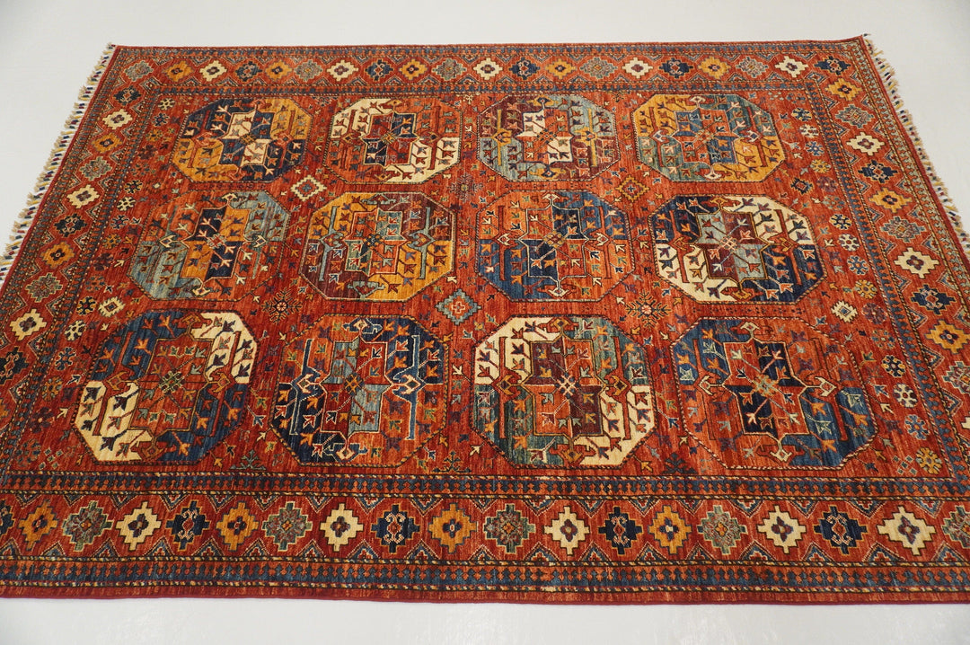 6'0 x 8'7 ft Red Ersari Turkmen Afghan hand knotted Tribal Nomadic Rug - Yildiz Rugs