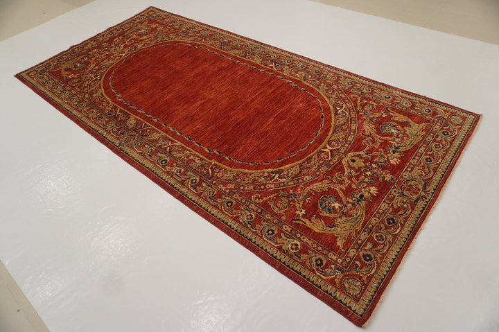 5x10 French Savonnerie Red Afghan Hand Knotted Wide Runner Rug - Yildiz Rugs