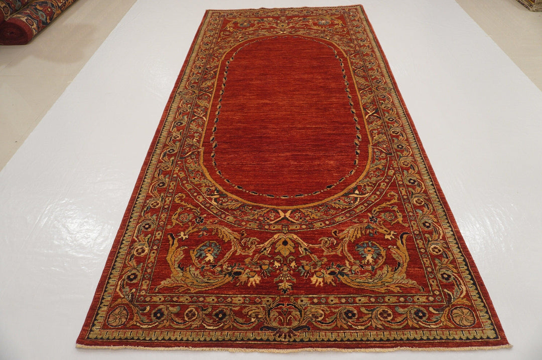 5x10 French Savonnerie Red Afghan Hand Knotted Wide Runner Rug
