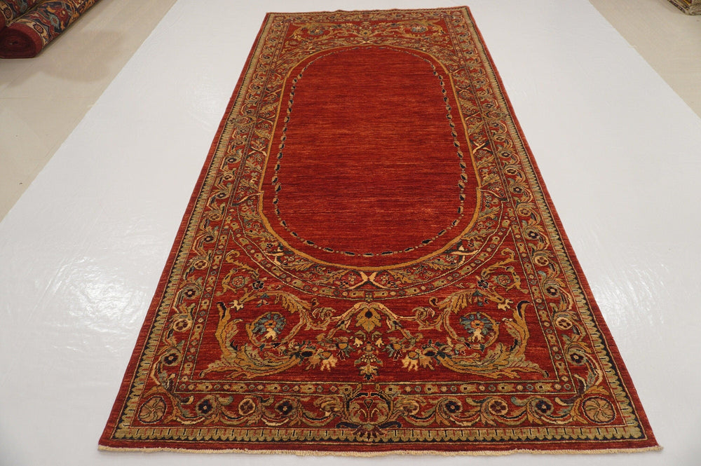 5x10 French Savonnerie Red Afghan Hand Knotted Wide Runner Rug - Yildiz Rugs