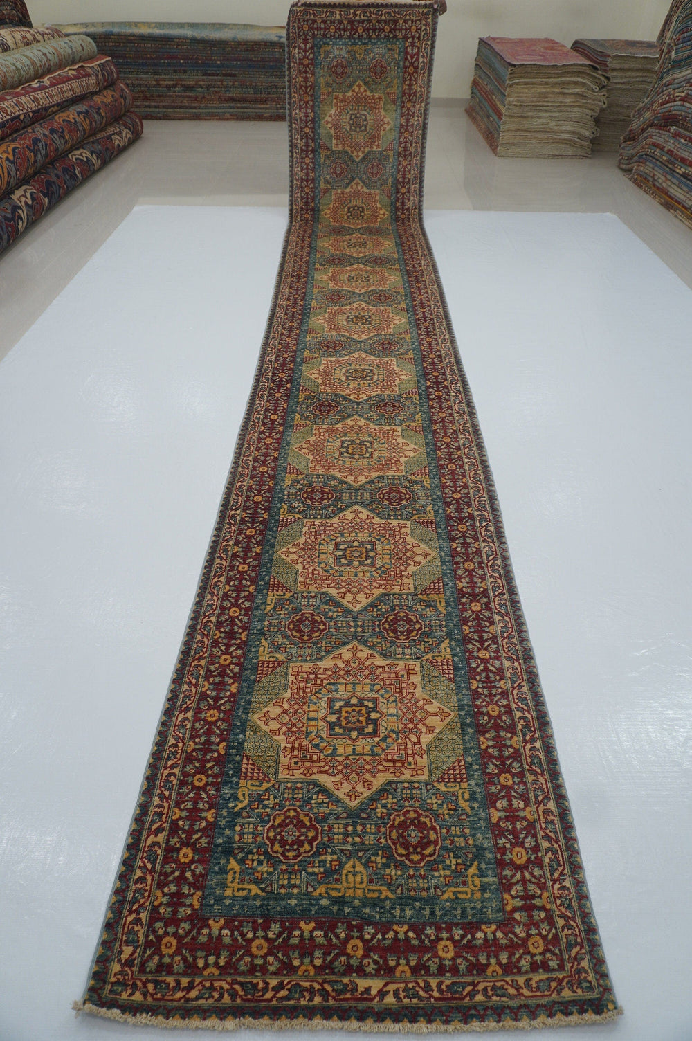 2'9x17'8 ft Blue Mamluk Turkish Hand Knotted Extra Long Runner Rug - Yildiz Rugs