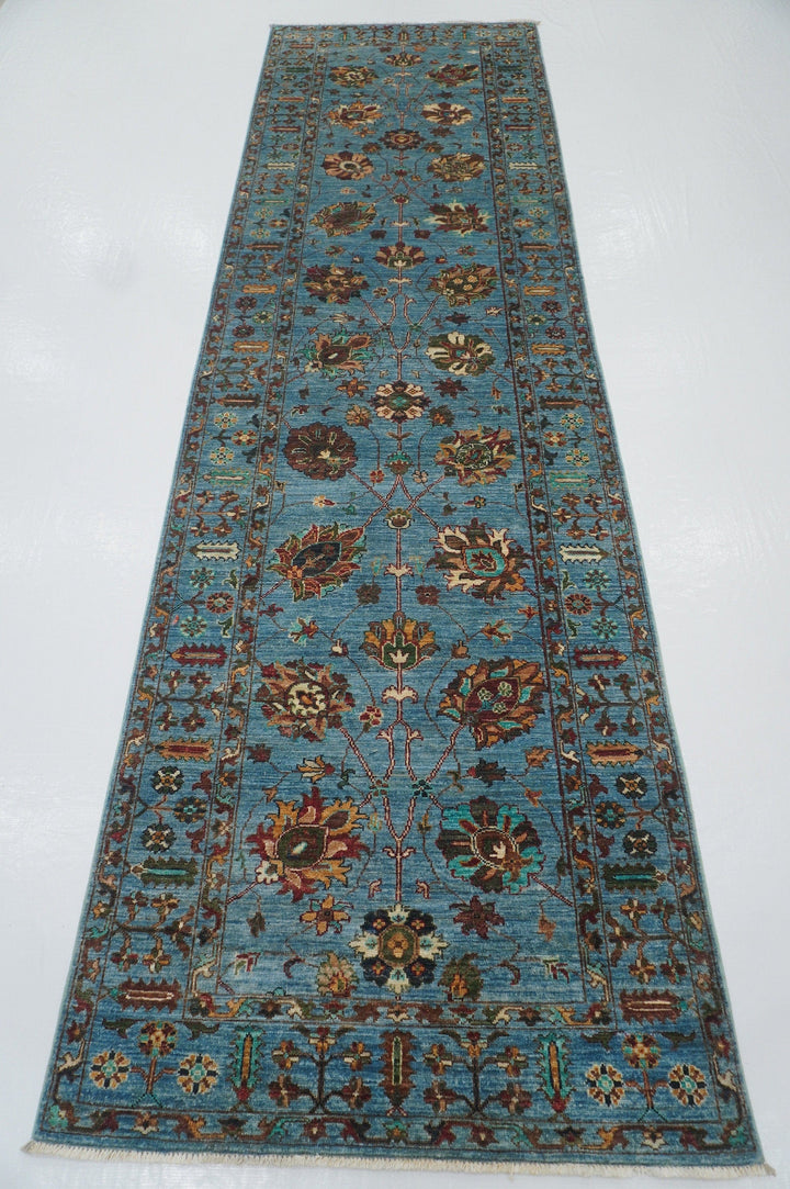 3'4x11'7 ft Bidjar Pastel Blue Afghan Hand knotted Transitional Runner Rug - Yildiz Rugs