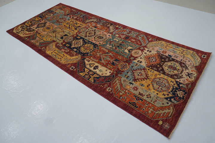 4'0x9'7 ft Red Baluch Tribal Afghan Hand knotted Wide Runner Rug - Yildiz Rugs