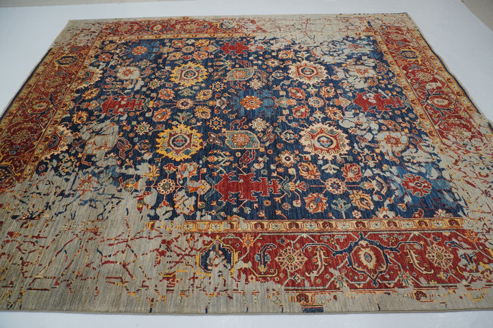 8x10 Erase Bidjar Navy Blue Afghan Hand knotted Rug - Yildiz Rugs