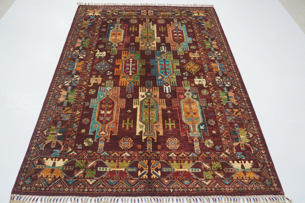 5x7 Tribal Purple Tribal Baluch Samarkand Afghan Hand knotted Rug - Yildiz Rugs