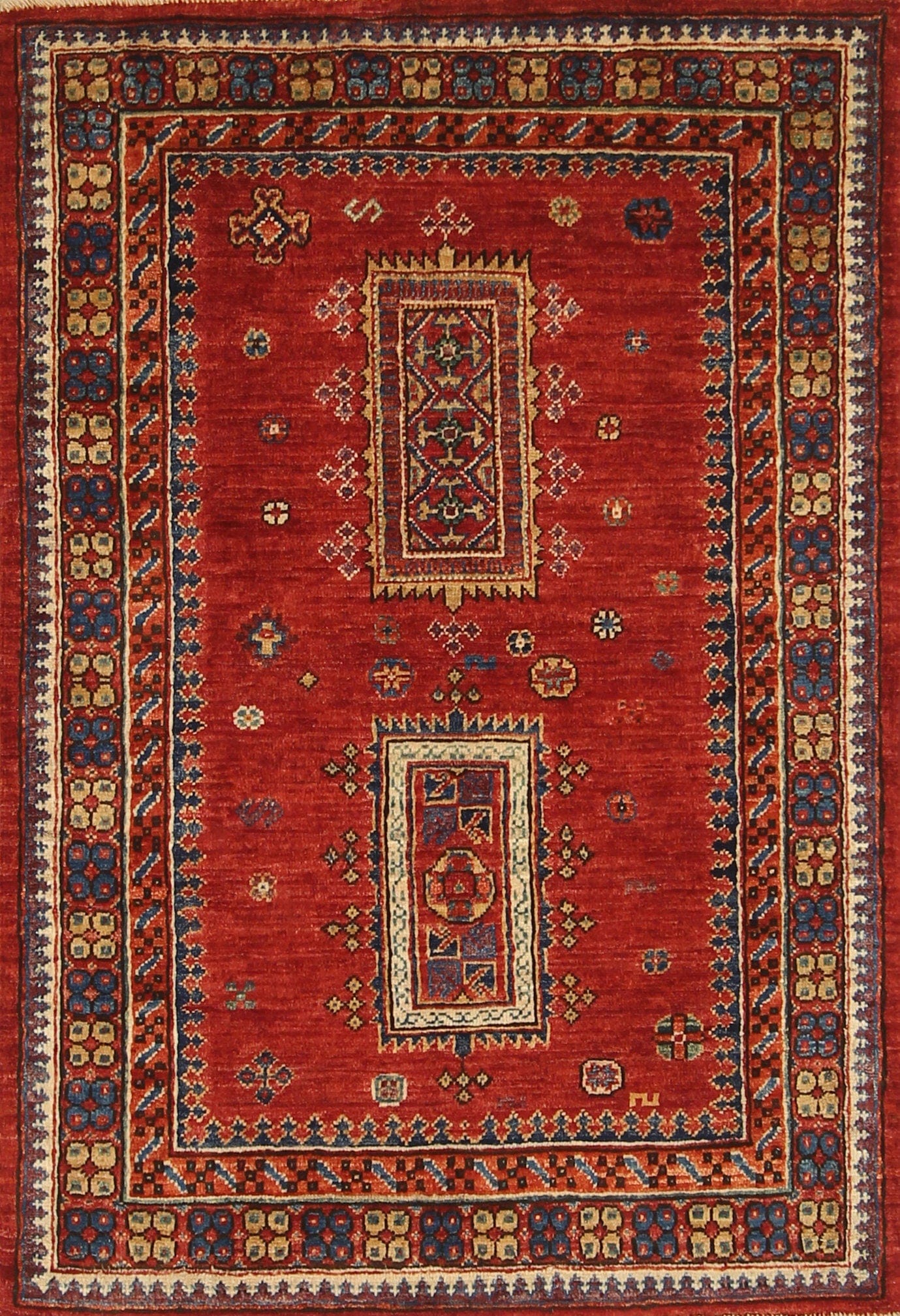 2'8 x 4'0 ft Red Tribal Afghan Hand knotted Rug - Yildiz Rugs