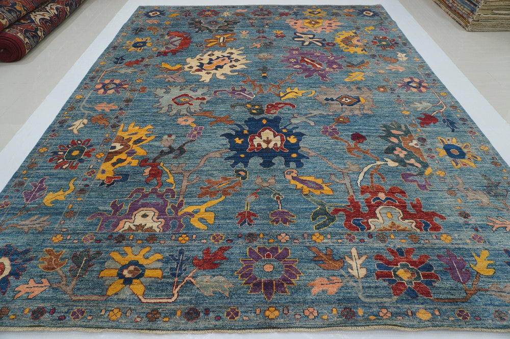 9x12 Oushak Pastel Blue Hand knotted Modern Turkish Rug - Yildiz Rugs