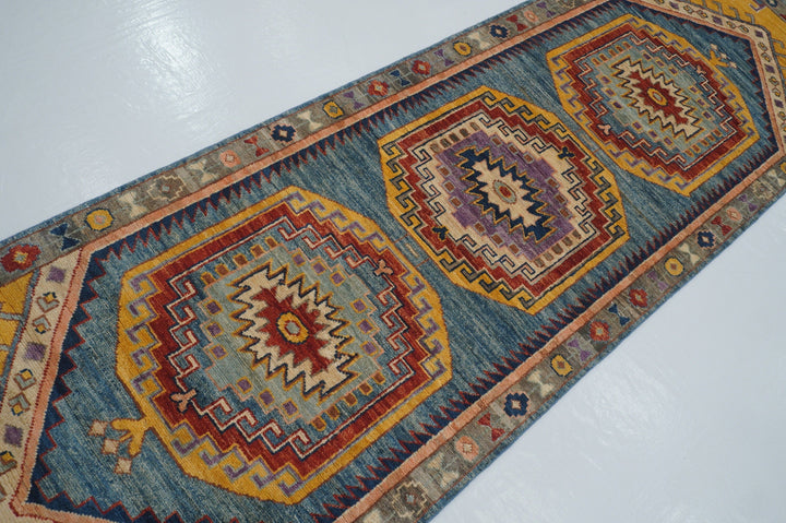 2'10x9'8 ft Blue Oushak  Hand knotted Wool Turkish Runner Rug - Yildiz Rugs