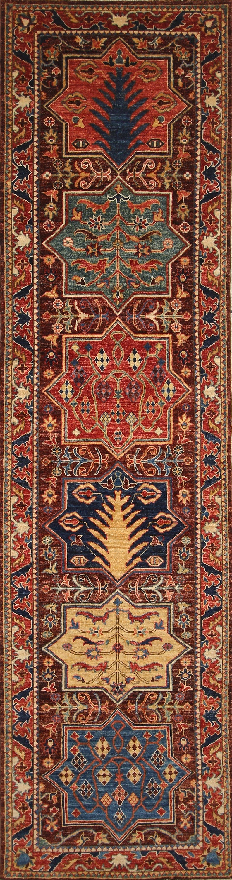 2'8x10'1 ft Purple Bakhtiari Afghan hand knotted Tribal Runner Rug - Yildiz Rugs