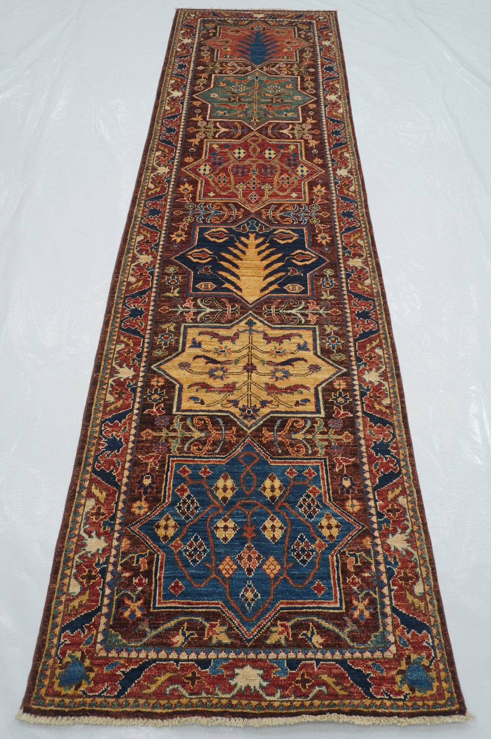 2'8x10'1 ft Purple Bakhtiari Afghan hand knotted Tribal Runner Rug - Yildiz Rugs