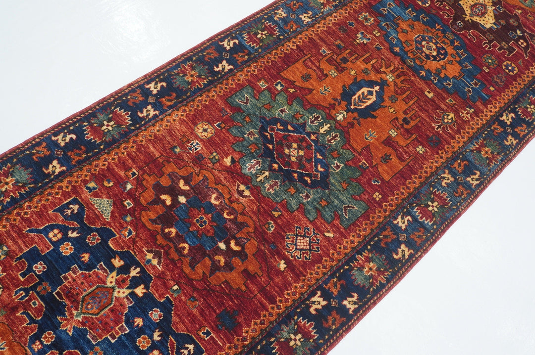 10 Ft Red Baluch Afghan Tribal hand knotted Runner Rug - Yildiz Rugs